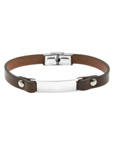 Bracciale pelle uomo piastra in acciaio bcc0439