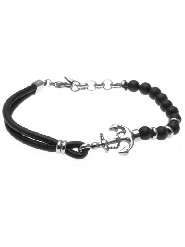 Bracciale uomo ancora pelle pietre acciaio bcc0550