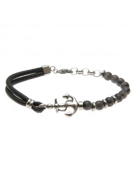 Bracciale uomo ancora pelle pietre acciaio bcc0552