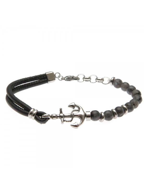 Bracciale uomo ancora pelle pietre acciaio bcc0552
