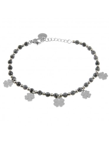 bracciale quadrifogli donna acciaio e pietre bcc2782