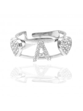anello con iniziale a in acciaio e strass all0072