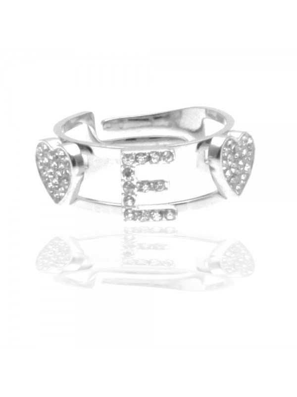 anello con iniziale e in acciaio e strass all0076
