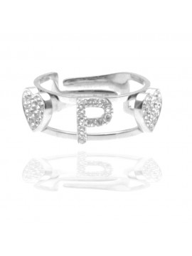 anello con iniziale p in acciaio e strass all0083