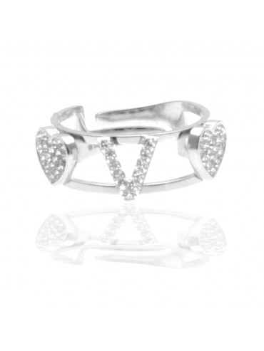 anello con iniziale v in acciaio e strass all0087