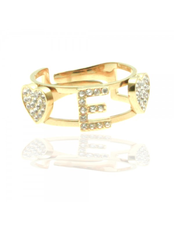 anello con lettera e cuoricini in acciaio e strass all0092