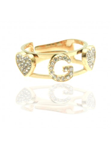 anello con lettera g cuoricini in acciaio e strass all0094