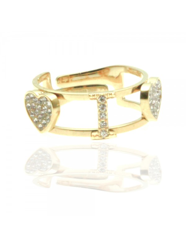 anello con lettera i cuoricini in acciaio e strass all0095
