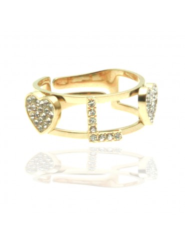 anello con lettera l cuoricini in acciaio e strass all0096