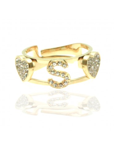 anello con lettera s cuoricini in acciaio e strass all0101