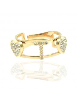 anello con lettera t cuoricini in acciaio e strass misura unica aperto all0102