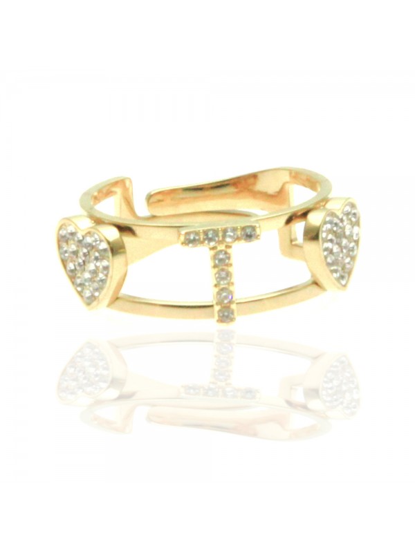 anello con lettera t cuoricini in acciaio e strass misura unica aperto all0102