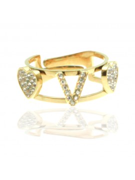 anello con lettera v cuoricini in acciaio e strass all0103