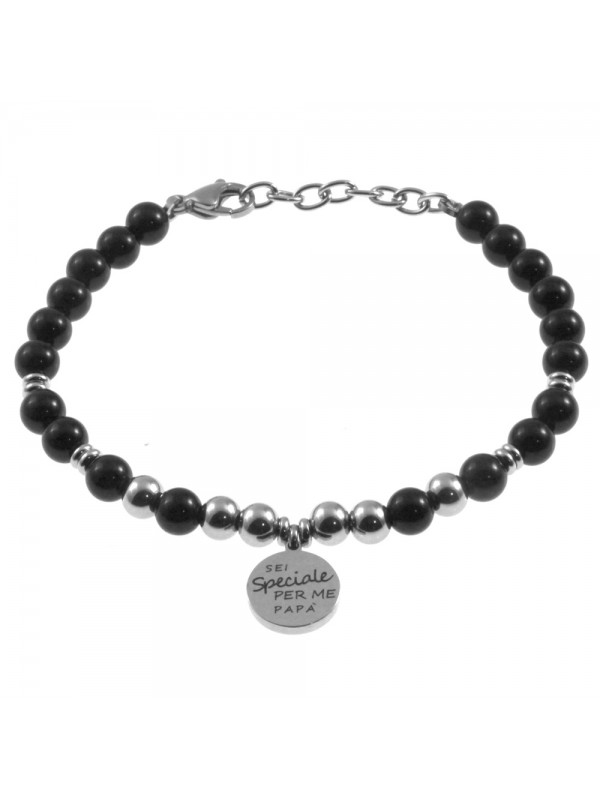 Bracciale papà con frase acciaio e pietre bcc2885