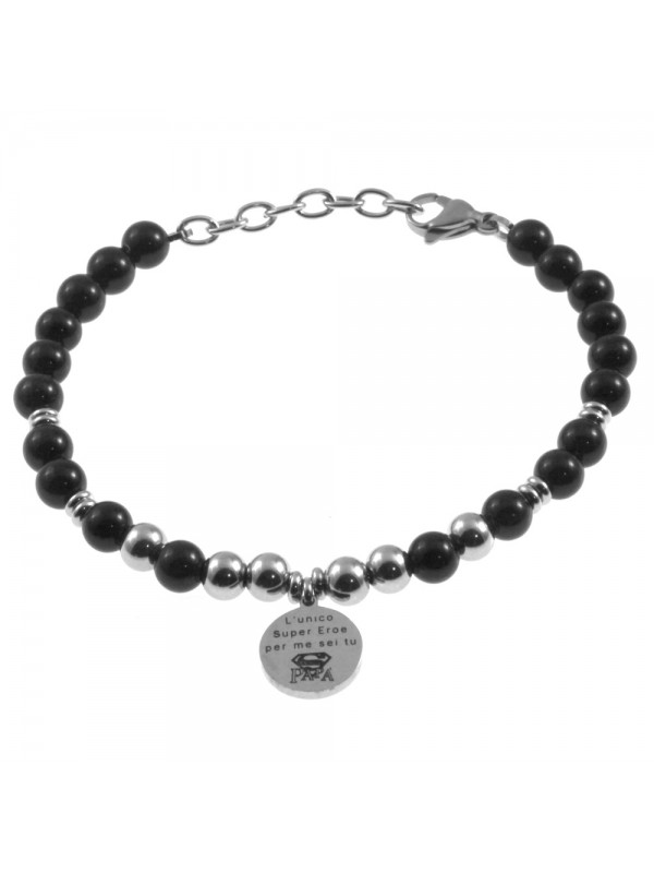 Bracciale papà con frase acciaio e pietre bcc2887
