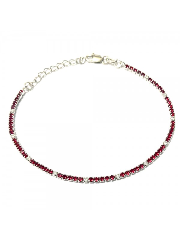 Bracciale tennis donna argento strass bianchi e rubino bcc0385