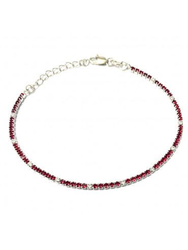 Bracciale tennis donna argento strass bianchi e rubino bcc0385
