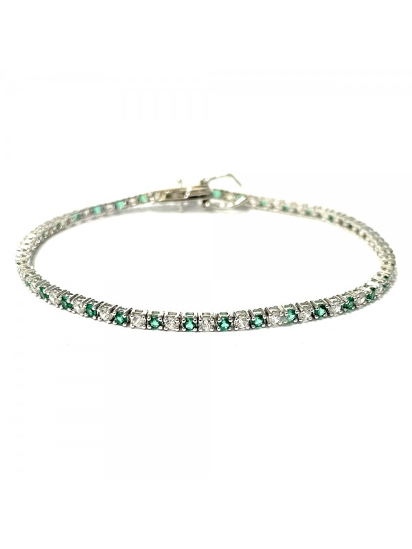 bracciale tennis in argento 925 strass verde smeraldo e bianchi bcc1160