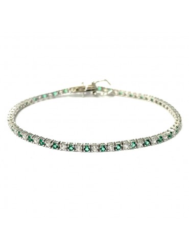 bracciale tennis in argento 925 strass verde smeraldo e bianchi bcc1160