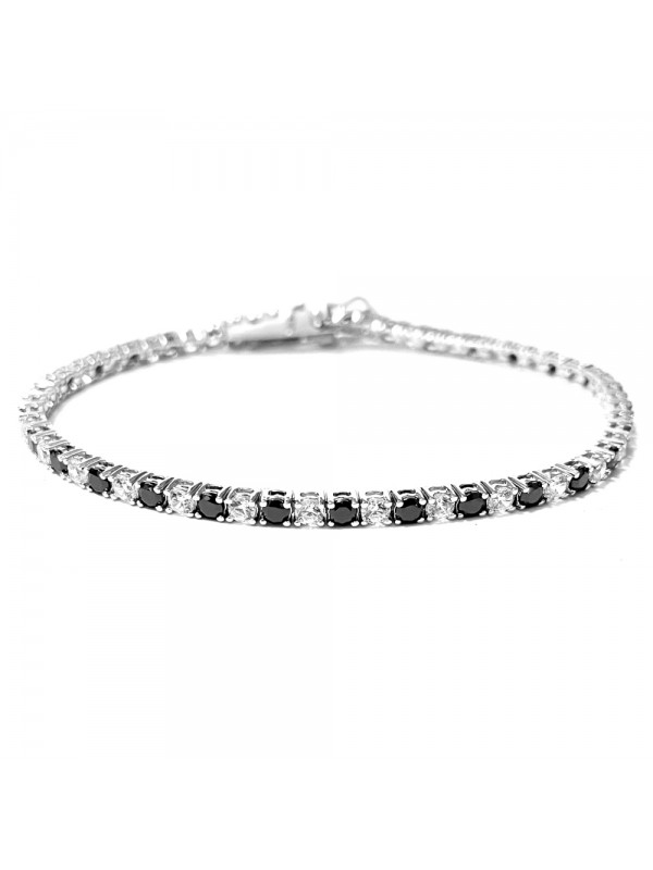 bracciale tennis argento 925 strass neri e bianchi bcc1343