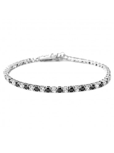 bracciale tennis argento 925 strass neri e bianchi bcc1343