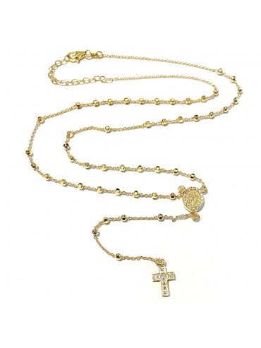 collana rosario in argento 925 e strass dorata - cll1383
