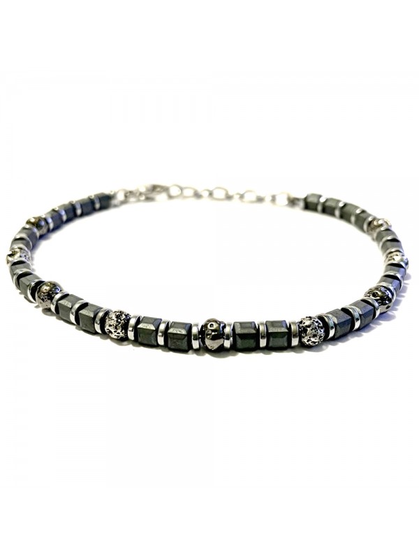 bracciale uomo acciaio e pietra lavica bcc2945