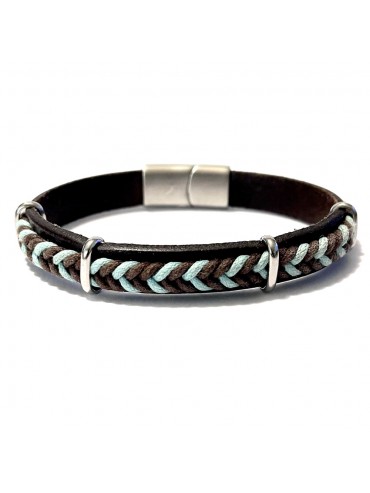 bracciale pelle uomo marrone e turchese bcc2988