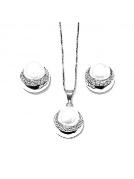 parure perle collana orecchini argento 925 zirconi cll2014