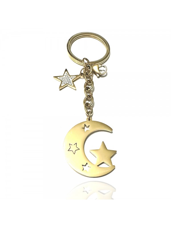 portachiavi luna donna acciaio dorato e strass prt0316