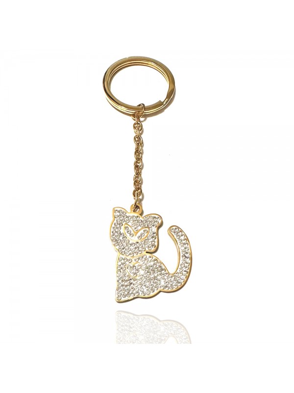 portachiavi gatto donna acciaio dorato e strass prt0318