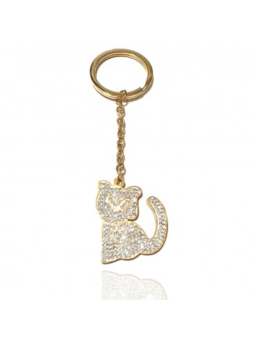 portachiavi gatto donna acciaio dorato e strass prt0318