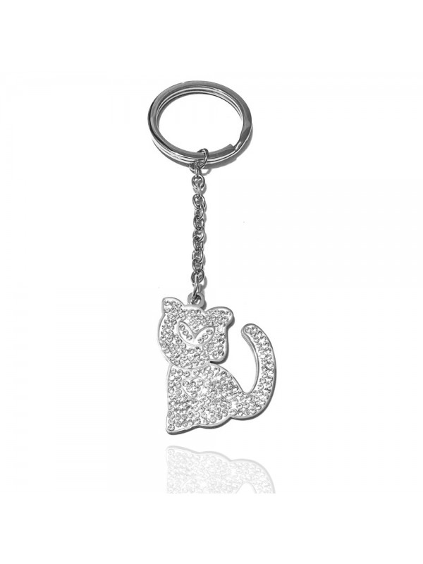 portachiavi gatto donna acciaio e strass prt0319