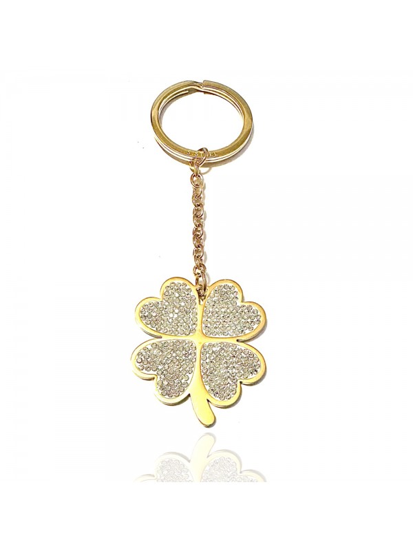 portachiavi quadrifoglio donna acciaio dorato e strass prt0322