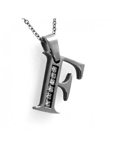 Collana con lettera iniziale f in acciaio