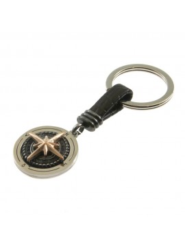 Portachiavi uomo rosa dei venti in acciaio e pelle prt0045