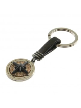 portachiavi uomo con rosa dei venti in acciaio e pelle prt0233