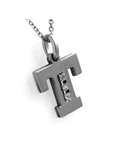 Collana con lettera iniziale t in acciaio