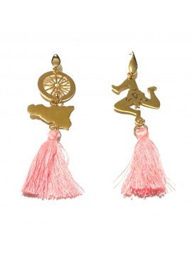 orecchini siciliani con sicilia trinacria in acciaio dorato occ0427