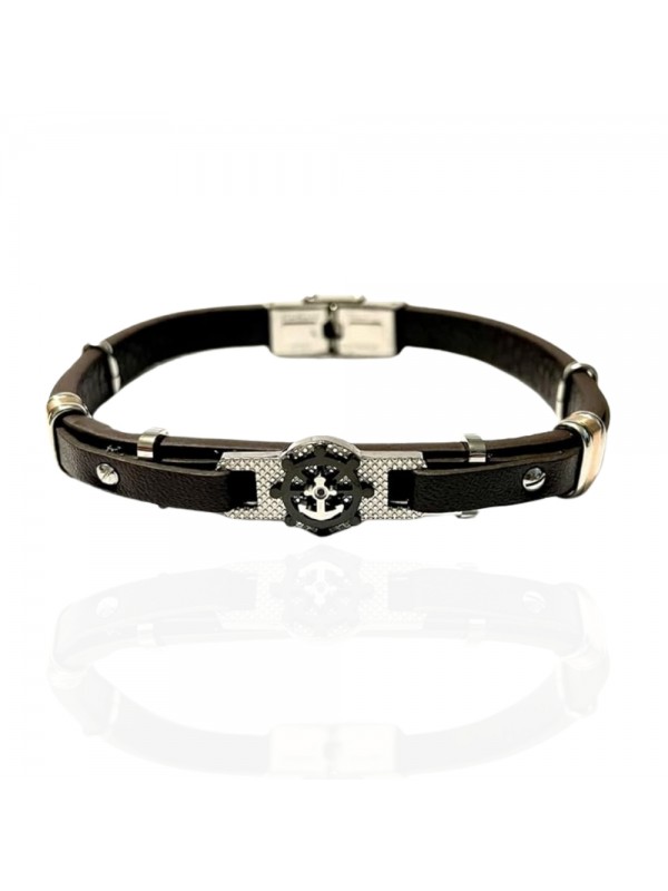 bracciale pelle uomo con ancora e timone bcc2983