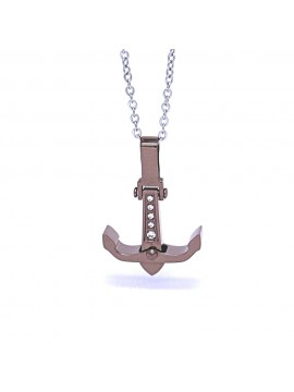 collana con ciondolo pendente ancora in acciaio e strass
